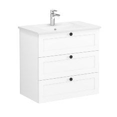 Vitra Root Classic 68918 Lavabo Dolabı, Üç Çekmeceli, 80 Cm, Mat Beyaz, Köşeli Lavabolu